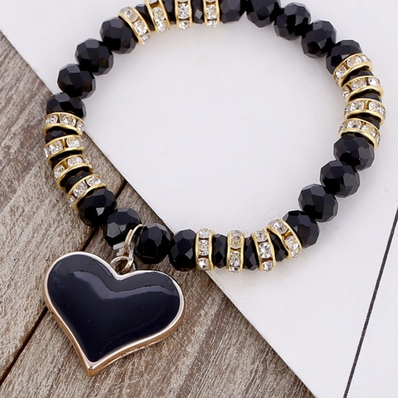 Jewelry - Stretch Bracelet- NEW- Black Heart with Beads